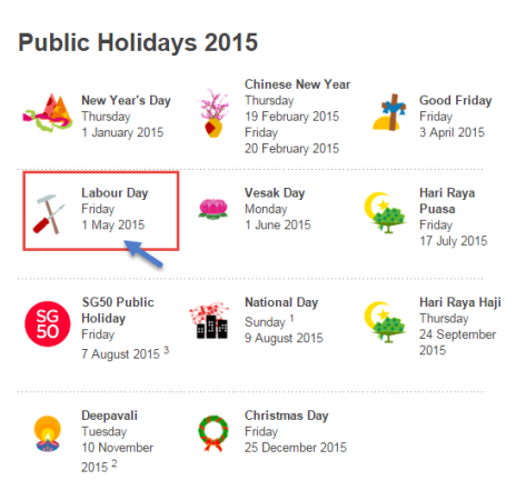 2015 Singapore Gazetted Holidays